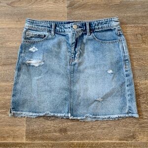 💕 Denim Raw Edge Mini Skirt Distressed Frayed Hem Size 12 💕